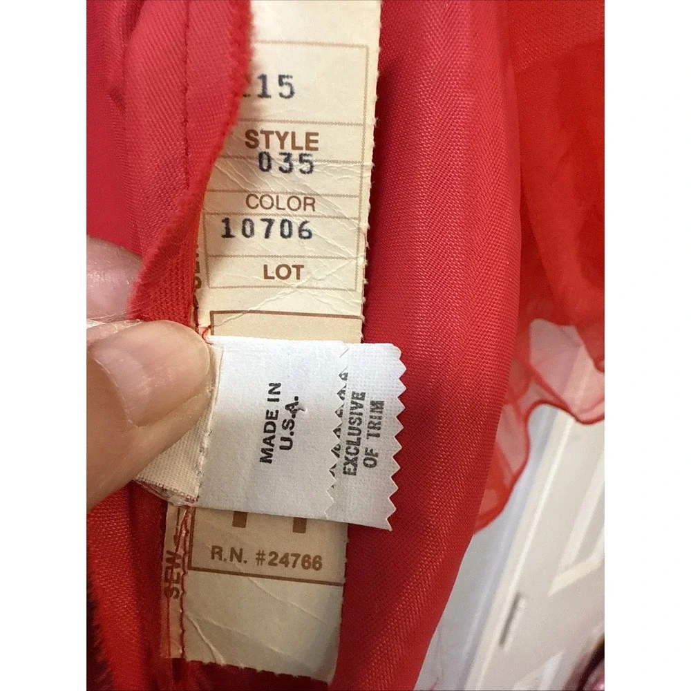 Vtg Red Chiffon Union Made Full Maxi Sweetheart Prom‎ Party Dress Puff Sleeves - Picture 9 of 16